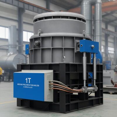 comprar Horno de Inducción de Frecuencia Media con Capacidad de 1 Tonelada para Fusión Rápida de Aleaciones de Aluminio con Sistema de Inclinación Hidráulica Fabricación en línea