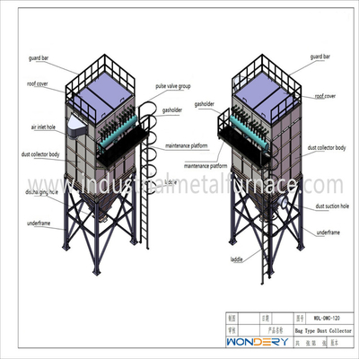 tipo colector del bolso de 1200Pa 1.5m/Min Industrial Metal Melting Furnace de polvo 2000m m