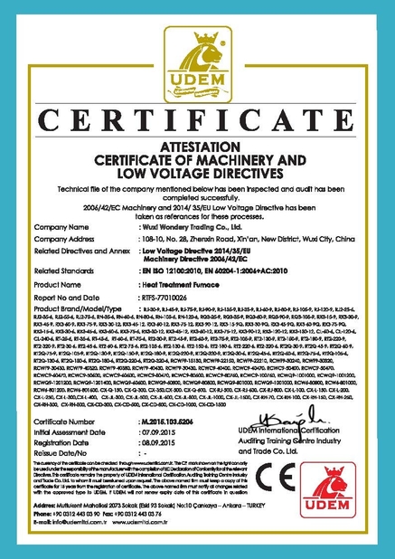 CHINA Wuxi Wondery Industry Equipment Co., Ltd certificaciones